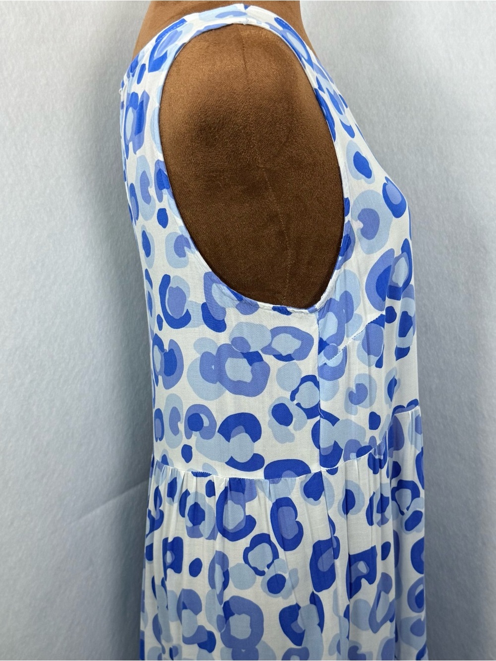 Cottagecore Tiered Blue Leopard Print Small Maxi Dress Viscose - Picture 5 of 10